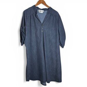 L&B Chambray Denim Dress Roll Tab Sleeve Tunic Blue Plus Size 3XL Good Used Cond